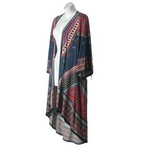 FLYING TOMATO Open Front Duster Kimono 3/4 Bell Sleeve Art Deco size Medium